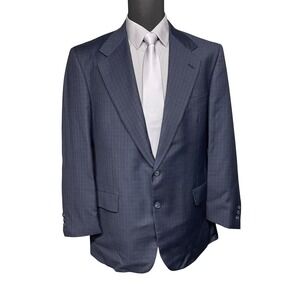 Society Brand Ltd Blazer Jacket Men 42L/42R Short Slv Blue Plaid Hartmarx USA